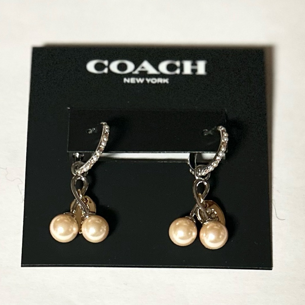 Coach Cherry Pave Gold-tone Huggie Earrings - Picture 2 of 3